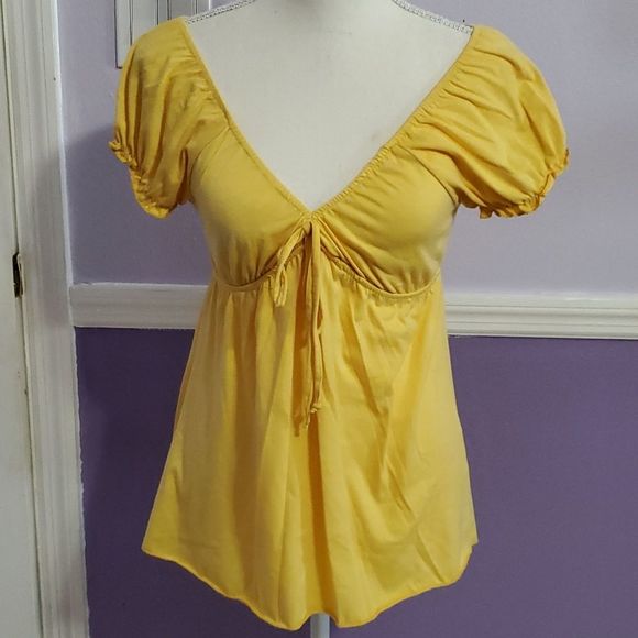 Tops - Vintage Y2K Yellow Girlie Spring Festival Knit Babydoll Top